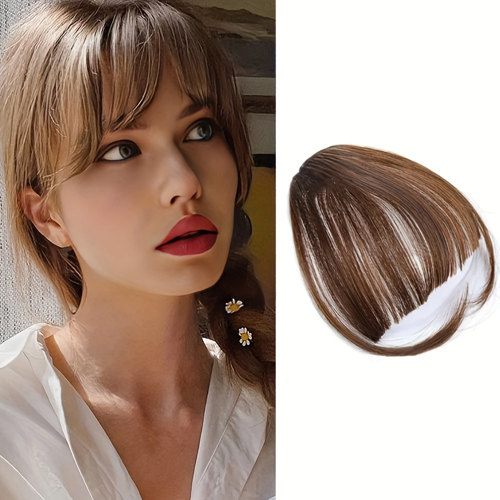 6-Inch Synthetic Hair Bangs Extension for Women - Natural-Looking Straight Hairpiece in Dark Brown, Light Brown & Black - High-Temperature Fiber for Daily Wear, Parties, Valentine's Day Outfits & Hair Bun Styling, Hair Accessories