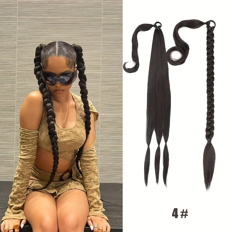 76.2 cm Long Braided Ponytail Extension with Headband Wrapped Around Braided Ponytail Hair Extension - Synthetic Ponytail