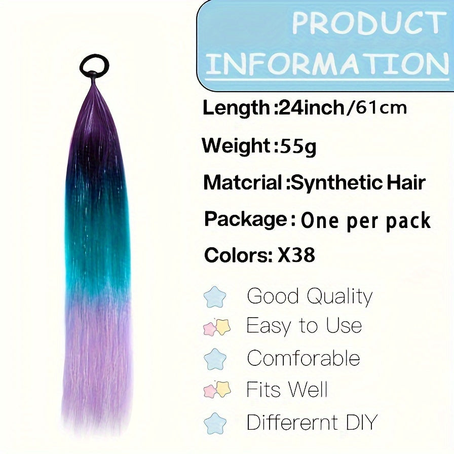 60.96cm Synthetic Braided Ponytail DIY Ombre Hair Extensions With Hair Tinsel Jumbo Ponytail Colorful Crazy Hair For Braiding Hair On Hair Tie Loose Tinsel Hair Extensions Hair Glitter Christmas, New Year And Holidays Can Wear COS For Music Festival
