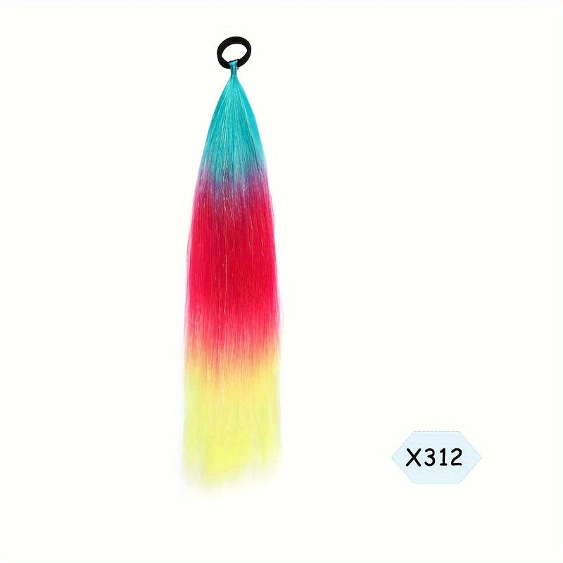 60.96cm Synthetic Braided Ponytail DIY Ombre Hair Extensions With Hair Tinsel Jumbo Ponytail Colorful Crazy Hair For Braiding Hair On Hair Tie Loose Tinsel Hair Extensions Hair Glitter Christmas, New Year And Holidays Can Wear COS For Music Festival