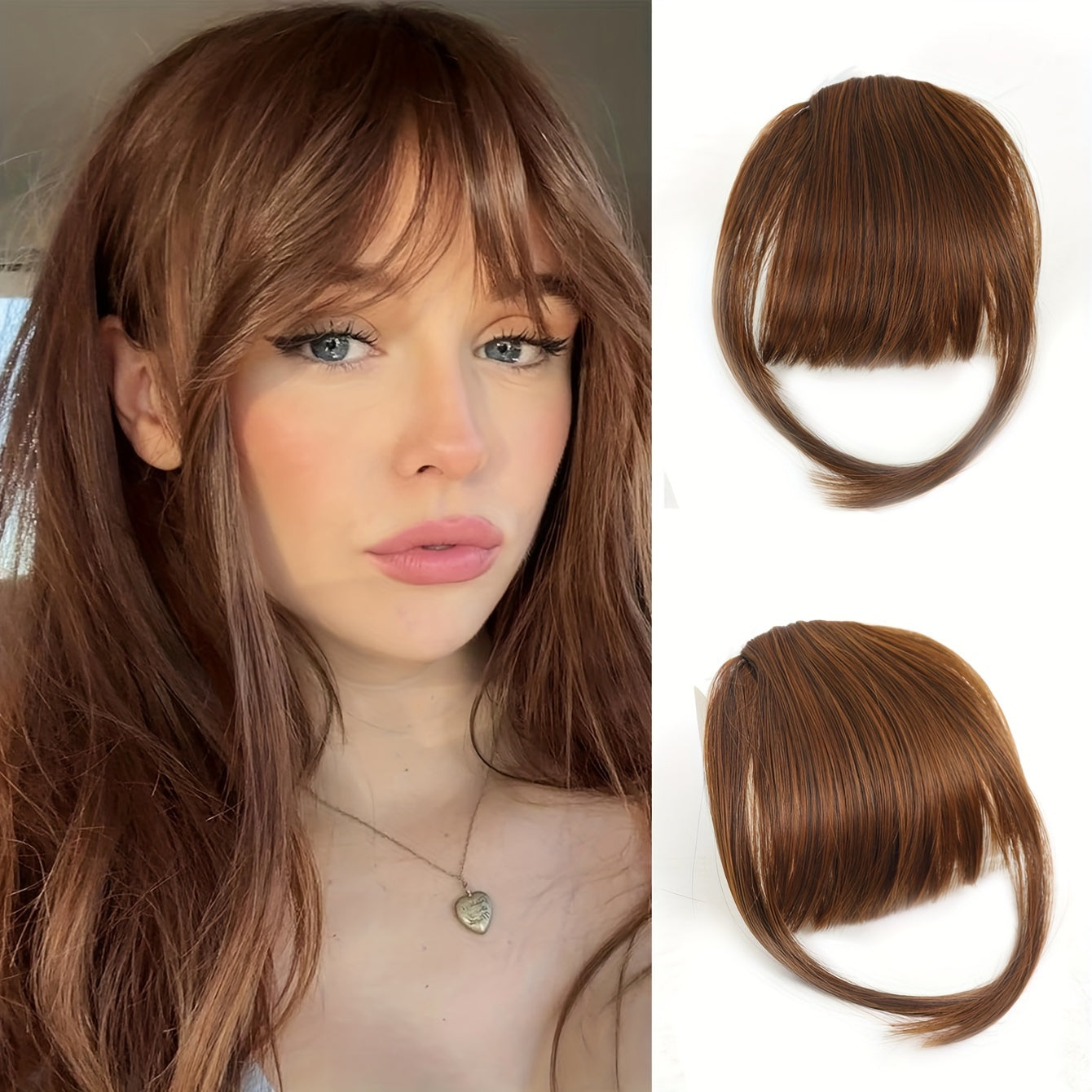 Women's Straight Synthetic Clip-In Hair Bangs, 6-Inch - Comfortable Breathable Mesh, Versatile Hairpiece for All, Basic Style Air Fringe Extension
