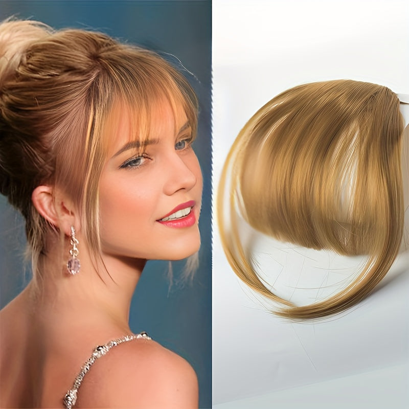 Elegant Synthetic Hair Extensions with Sideburns: One-Piece Fringe, Clip-In Bangs, Dark Brown, Suitable for Daily Use - Women's Hair Accessories