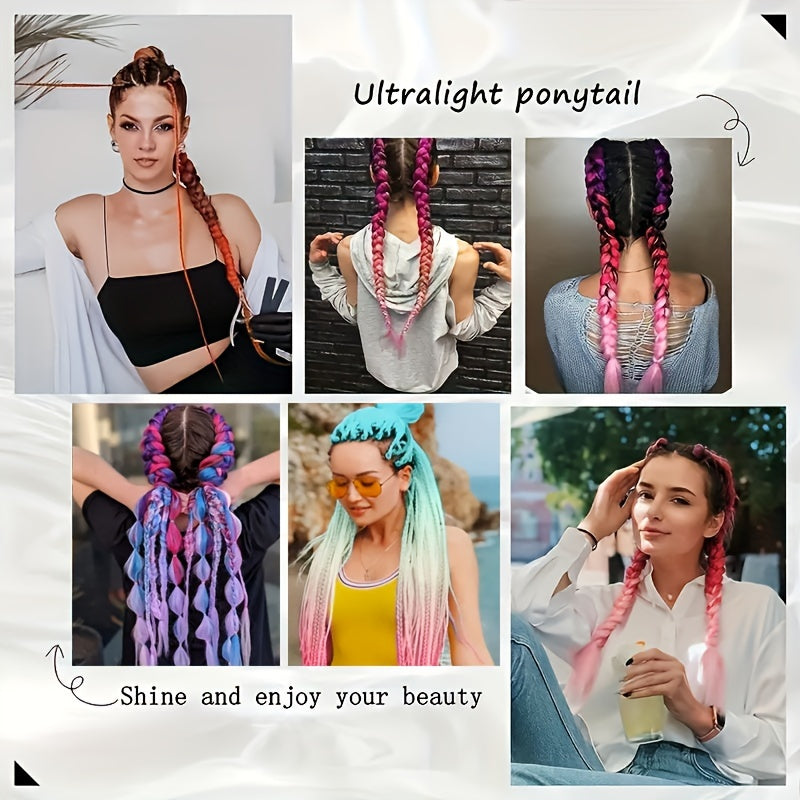 60.96cm Synthetic Braided Ponytail DIY Ombre Hair Extensions With Hair Tinsel Jumbo Ponytail Colorful Crazy Hair For Braiding Hair On Hair Tie Loose Tinsel Hair Extensions Hair Glitter Christmas, New Year And Holidays Can Wear COS For Music Festival
