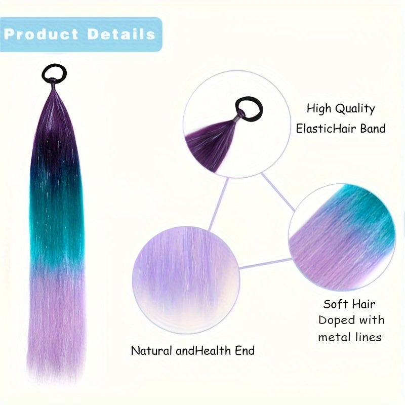 60.96cm Synthetic Braided Ponytail DIY Ombre Hair Extensions With Hair Tinsel Jumbo Ponytail Colorful Crazy Hair For Braiding Hair On Hair Tie Loose Tinsel Hair Extensions Hair Glitter Christmas, New Year And Holidays Can Wear COS For Music Festival