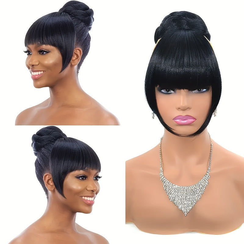 Charmful Presentation Elegant Bangs Wig: Face Shape Modification Synthetic Hair Piece with Bangs - Thick and Fluffy Volume, High Temperature Fiber, Light Weight 25g, 20.32 cm Clip-in Suitable for All Women