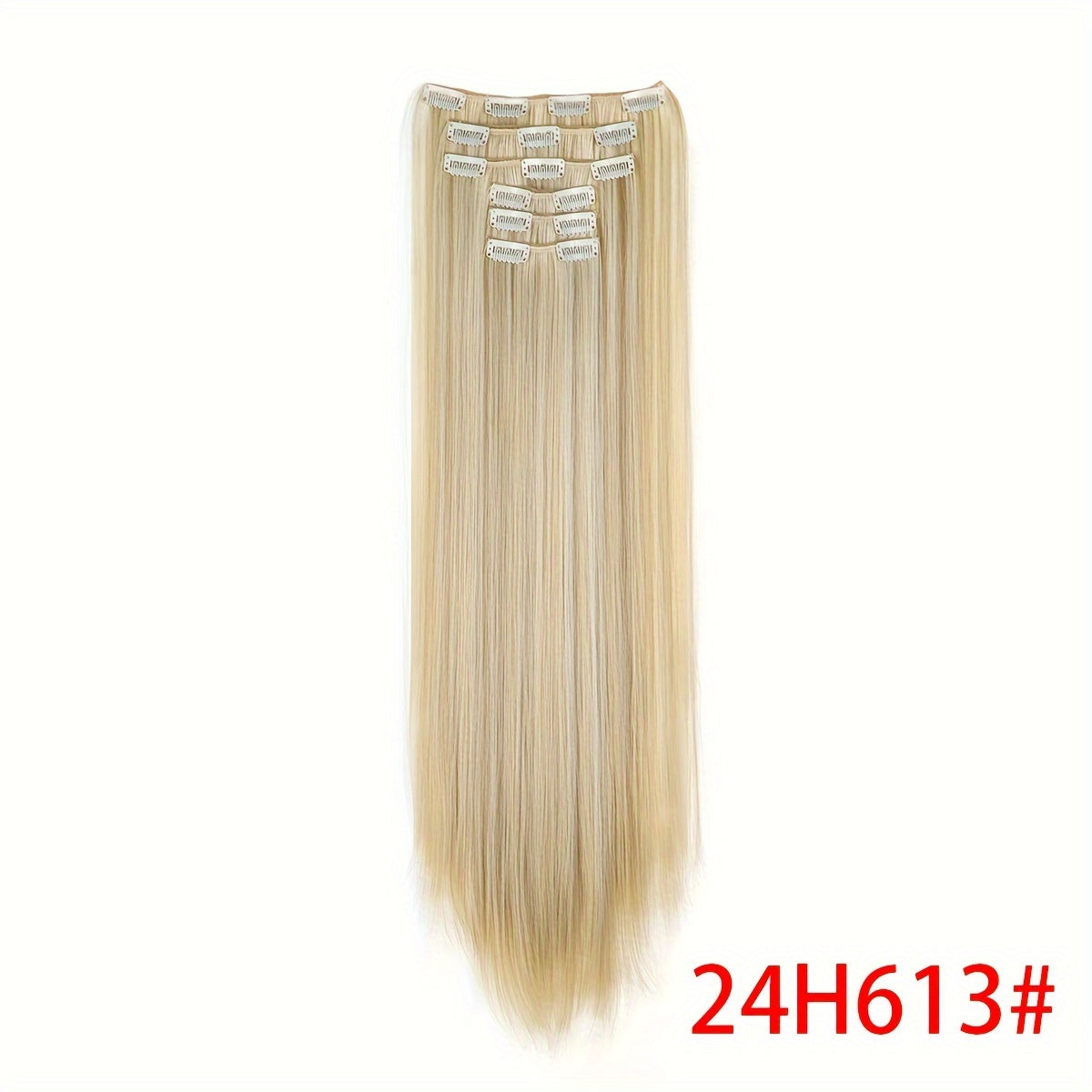 Synthetic 16 Clip Non-trace Hair Extensions Synthetic 24inch Long Straight Heat Resistant Fiber Hairpieces