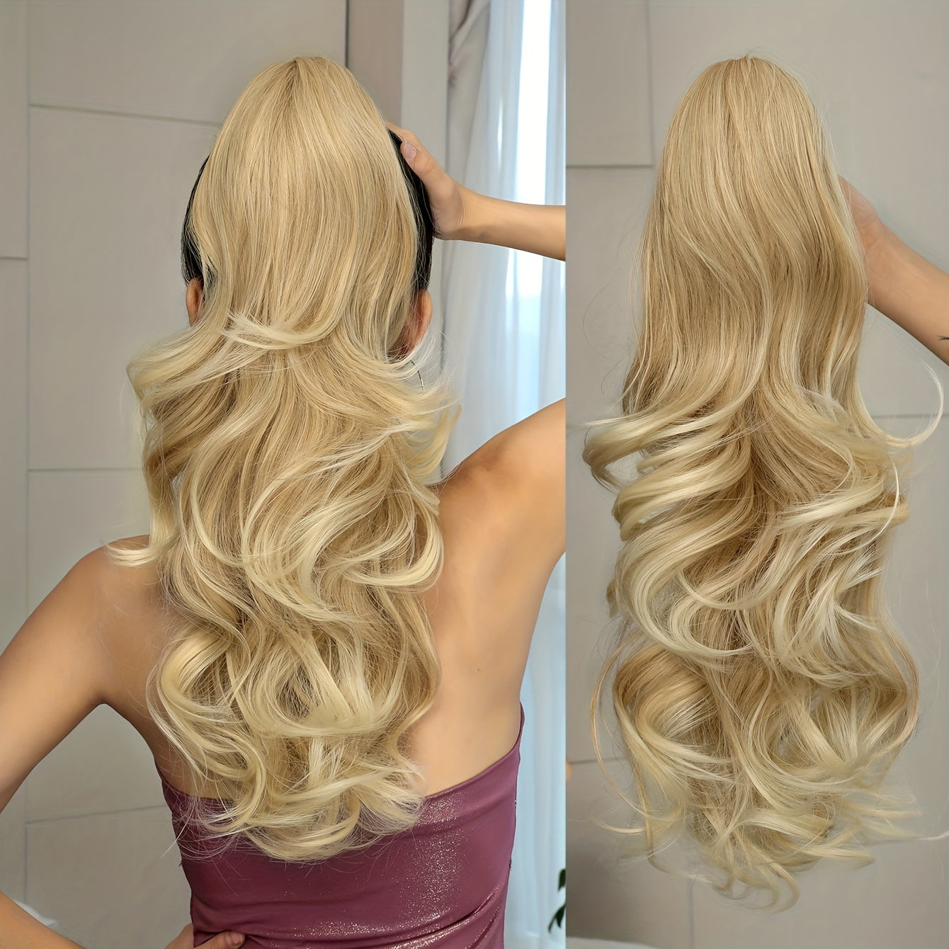 Claw Ponytail Extension 60.96 cm Water Wave Wavy Curly Clip in Hair Extensions Soft Looking Synthetic Hairpiece for Women