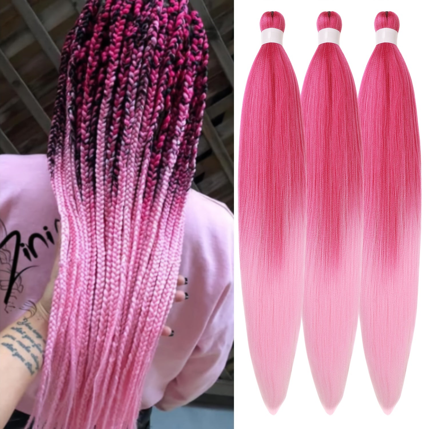 3pcs Pre Stretched Yaki Straight Low Temperature Fiber Synthetic Hair Colored Braiding Hair Extensions, 26 Inch, Basics Style, for Women