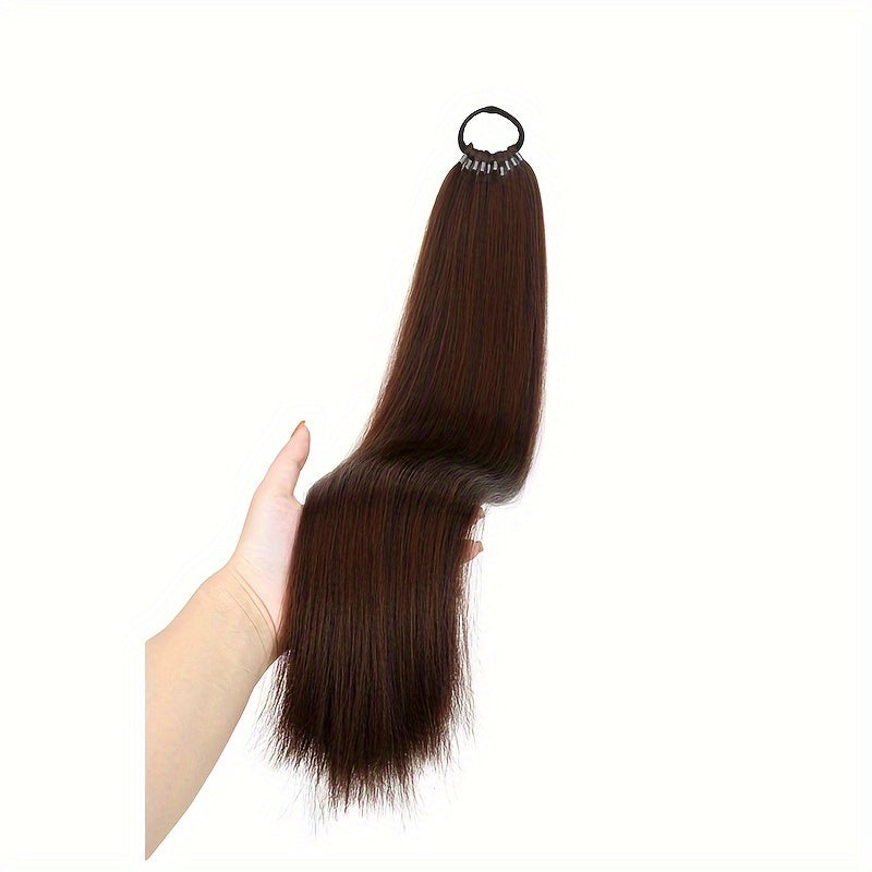 Women's Yaki Straight Synthetic Ponytail Extension with Elastic Hair Tie - Versatile Basic Style Long Ponytail for All Hair Types, Ideal for Daily Wear and Special Occasions