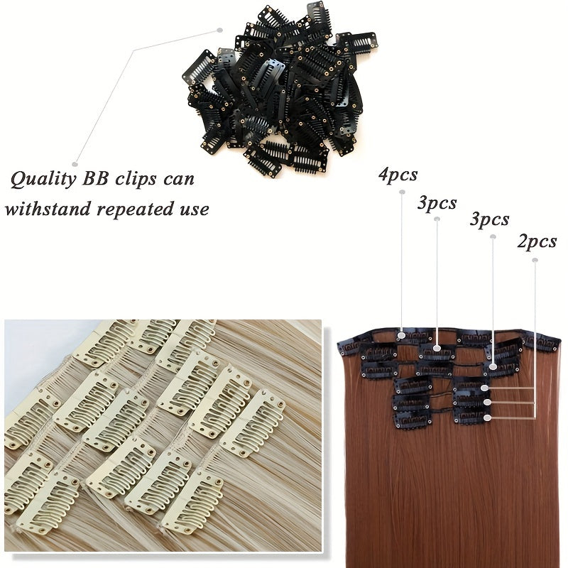 Synthetic 16 Clip Non-trace Hair Extensions Synthetic 24inch Long Straight Heat Resistant Fiber Hairpieces