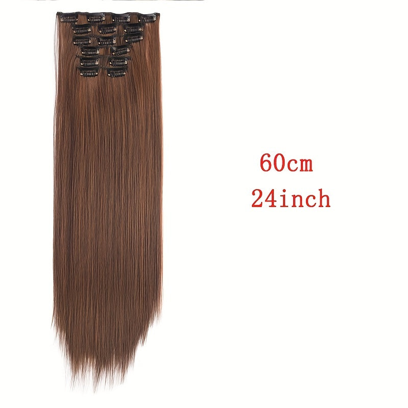 Synthetic 16 Clip Non-trace Hair Extensions Synthetic 24inch Long Straight Heat Resistant Fiber Hairpieces