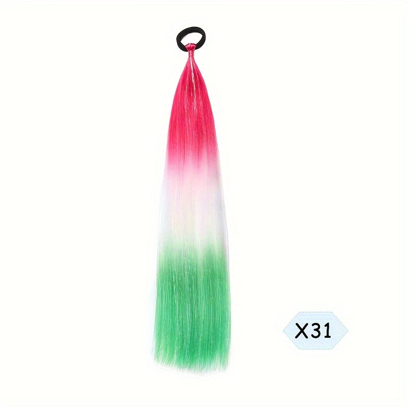 60.96cm Synthetic Braided Ponytail DIY Ombre Hair Extensions With Hair Tinsel Jumbo Ponytail Colorful Crazy Hair For Braiding Hair On Hair Tie Loose Tinsel Hair Extensions Hair Glitter Christmas, New Year And Holidays Can Wear COS For Music Festival