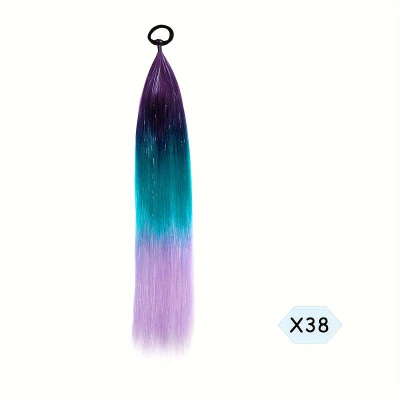 60.96cm Synthetic Braided Ponytail DIY Ombre Hair Extensions With Hair Tinsel Jumbo Ponytail Colorful Crazy Hair For Braiding Hair On Hair Tie Loose Tinsel Hair Extensions Hair Glitter Christmas, New Year And Holidays Can Wear COS For Music Festival