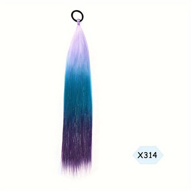 60.96cm Synthetic Braided Ponytail DIY Ombre Hair Extensions With Hair Tinsel Jumbo Ponytail Colorful Crazy Hair For Braiding Hair On Hair Tie Loose Tinsel Hair Extensions Hair Glitter Christmas, New Year And Holidays Can Wear COS For Music Festival