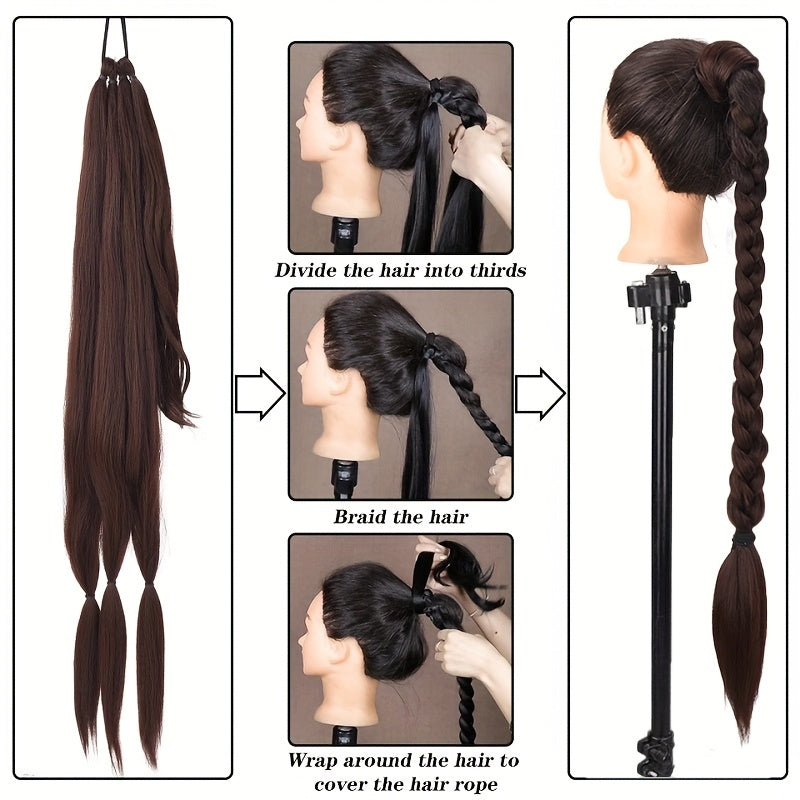76.2 cm Long Braided Ponytail Extension with Headband Wrapped Around Braided Ponytail Hair Extension - Synthetic Ponytail