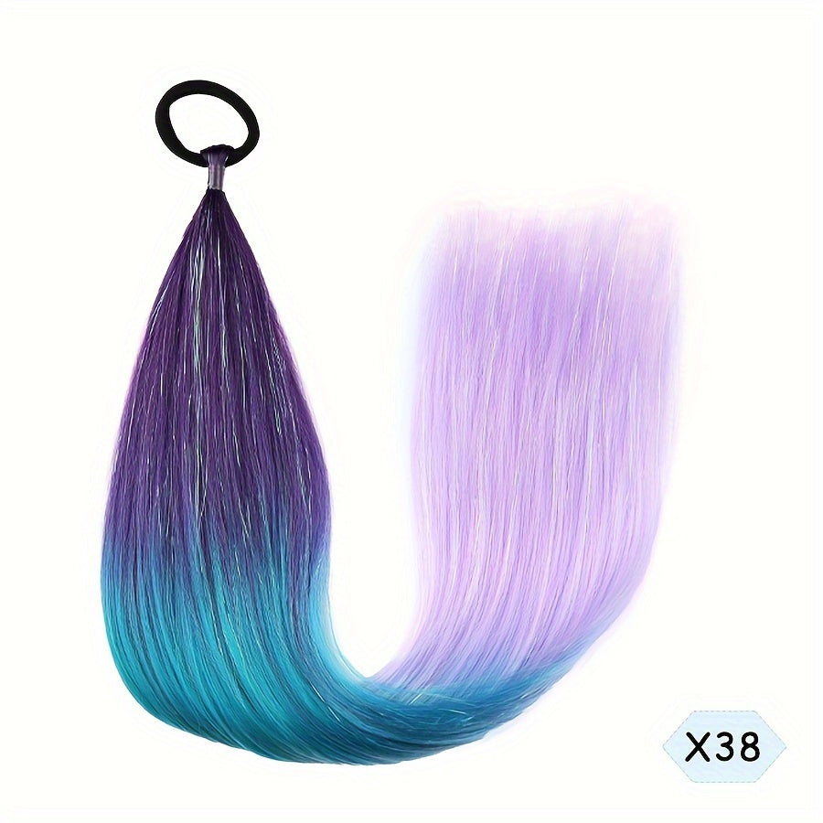60.96cm Synthetic Braided Ponytail DIY Ombre Hair Extensions With Hair Tinsel Jumbo Ponytail Colorful Crazy Hair For Braiding Hair On Hair Tie Loose Tinsel Hair Extensions Hair Glitter Christmas, New Year And Holidays Can Wear COS For Music Festival