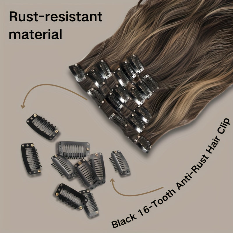 Heat Resistant Hair Extensions 50.8 cm Long Body Wave Ombre Color High Temperature Synthetic Fiber Clip in Hair Extensions 6pcs Set with 16 BB Clips for Women Daily Wear and Party
