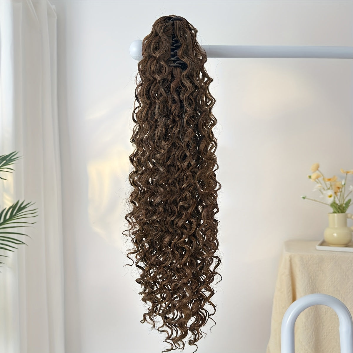 YUSULAXI 60.96cm Deep Wave Dark Brown Claw Clip Ponytail Extension - Heat-Resistant Synthetic Hair for Women, Long Curly Style, Perfect for Daily Use, Hair Accessories
