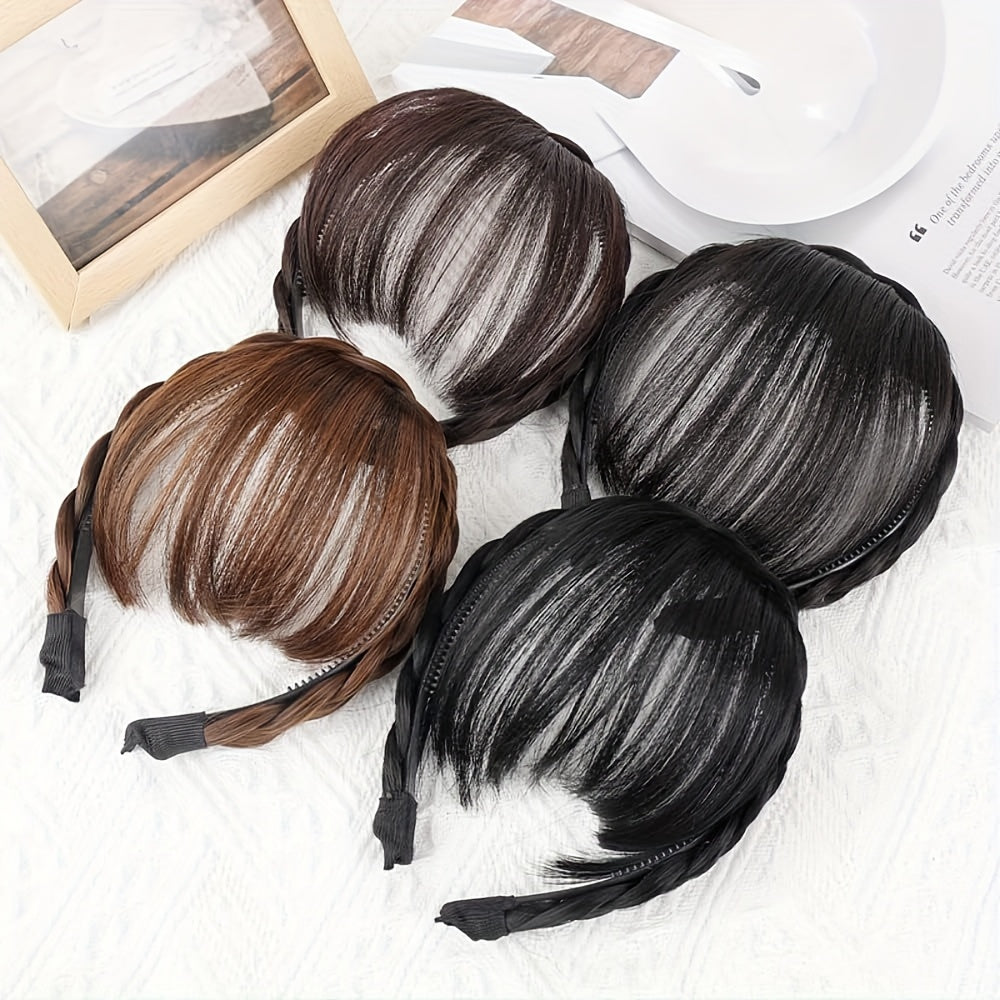 Elegant Braided Headband with Bangs for Women - Trendy Hair Extension Accessory, Perfect for Casual Attire