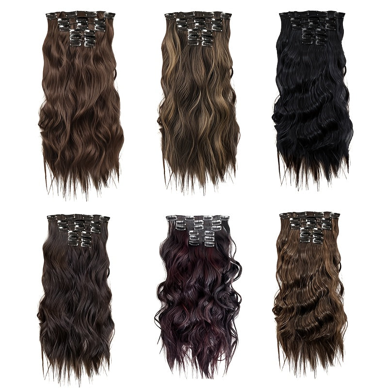 Heat Resistant Hair Extensions 50.8 cm Long Body Wave Ombre Color High Temperature Synthetic Fiber Clip in Hair Extensions 6pcs Set with 16 BB Clips for Women Daily Wear and Party