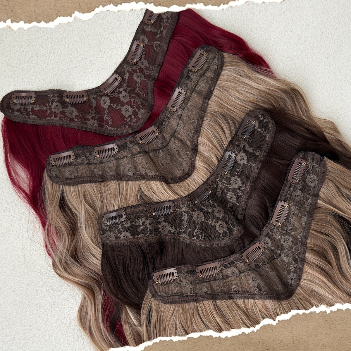 Clip-in Hair Extensions V-shaped Ombre Black Color 24 inch Long Water Wave Wavy Heat Resistant Fiber Synthetic Hairpiece for Women Girls Party Daily Use