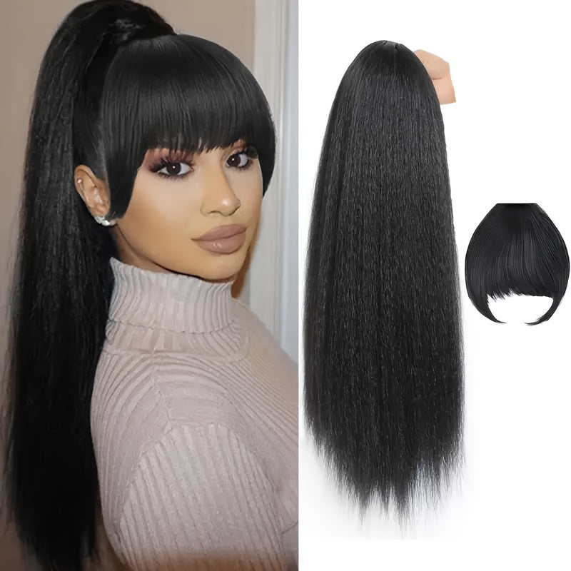 Charmful Presentation Elegant Bangs Wig: Face Shape Modification Synthetic Hair Piece with Bangs - Thick and Fluffy Volume, High Temperature Fiber, Light Weight 25g, 20.32 cm Clip-in Suitable for All Women