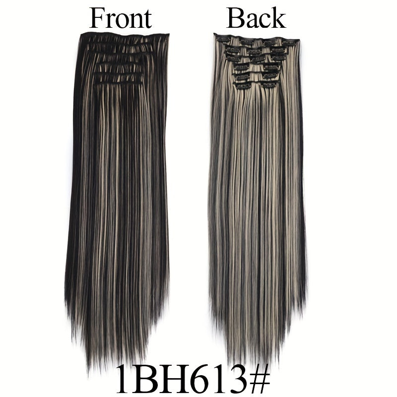 Synthetic 16 Clip Non-trace Hair Extensions Synthetic 24inch Long Straight Heat Resistant Fiber Hairpieces