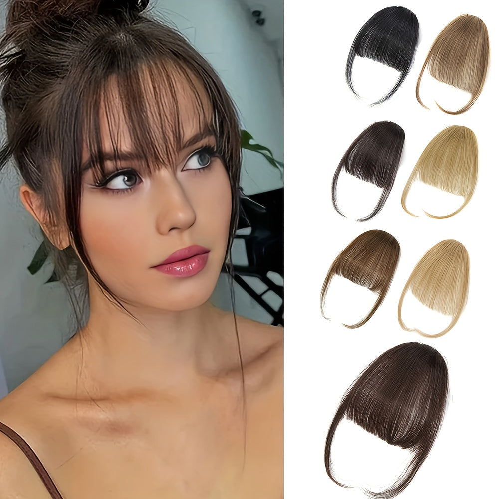 6-Inch Synthetic Hair Bangs Extension for Women - Natural-Looking Straight Hairpiece in Dark Brown, Light Brown & Black - High-Temperature Fiber for Daily Wear, Parties, Valentine's Day Outfits & Hair Bun Styling, Hair Accessories