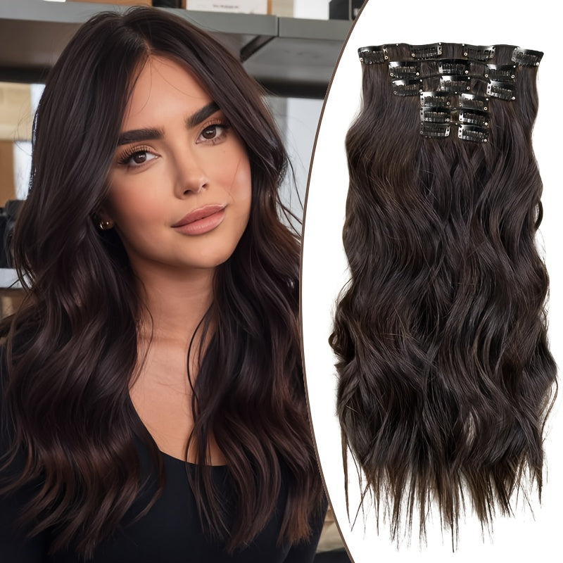 Heat Resistant Hair Extensions 50.8 cm Long Body Wave Ombre Color High Temperature Synthetic Fiber Clip in Hair Extensions 6pcs Set with 16 BB Clips for Women Daily Wear and Party