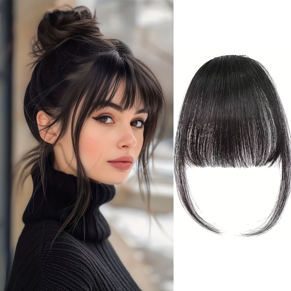 6-Inch Synthetic Hair Bangs Extension for Women - Natural-Looking Straight Hairpiece in Dark Brown, Light Brown & Black - High-Temperature Fiber for Daily Wear, Parties, Valentine's Day Outfits & Hair Bun Styling, Hair Accessories