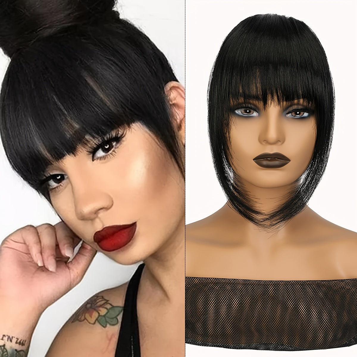 Synthetic Wig With 12-inch Bangs On Both Sides Suitable For Daily Wear By Ladies.