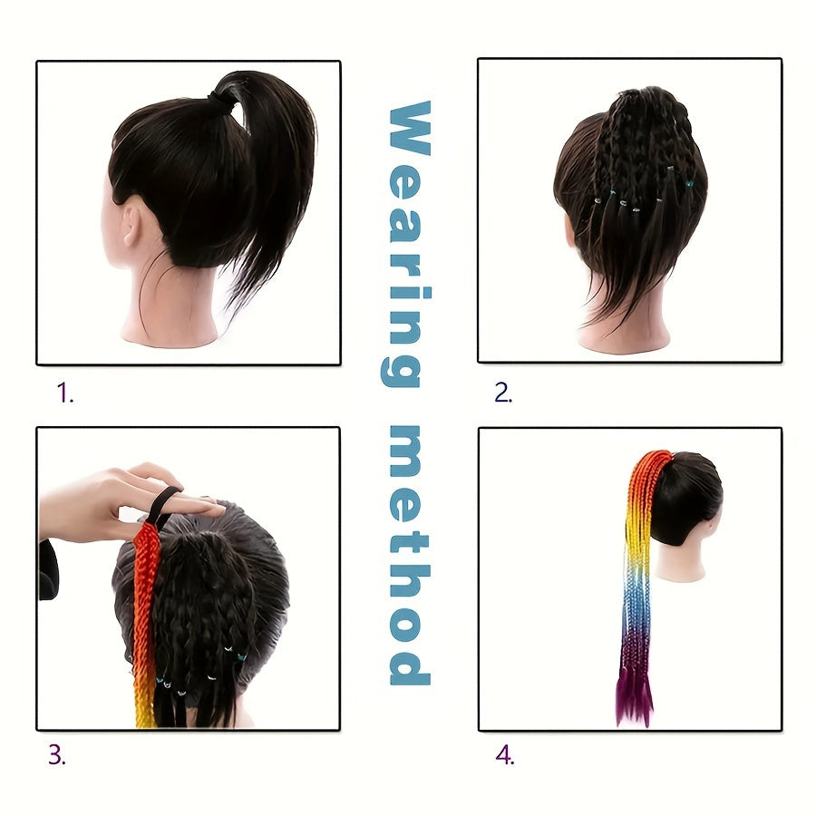 60.96cm Synthetic Braided Ponytail DIY Ombre Hair Extensions With Hair Tinsel Jumbo Ponytail Colorful Crazy Hair For Braiding Hair On Hair Tie Loose Tinsel Hair Extensions Hair Glitter Christmas, New Year And Holidays Can Wear COS For Music Festival