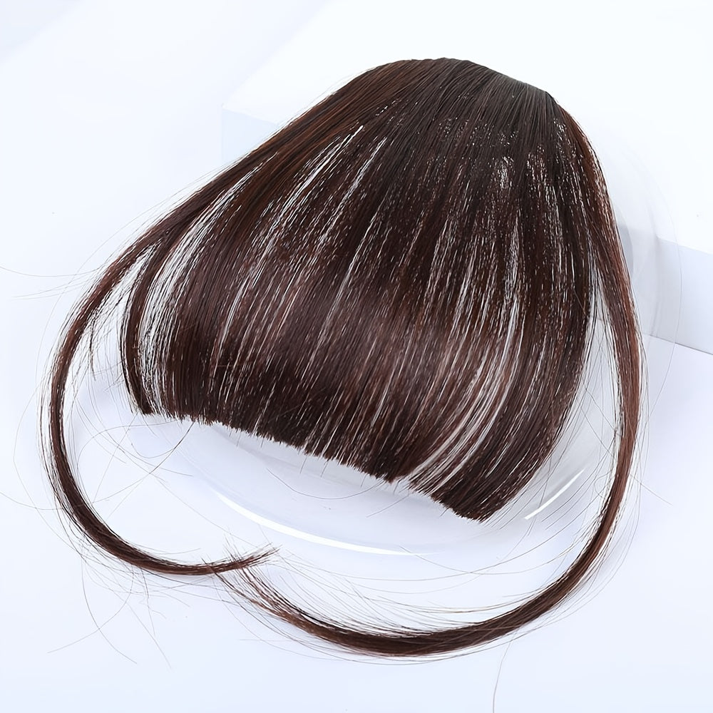 6-Inch Synthetic Hair Bangs Extension for Women - Natural-Looking Straight Hairpiece in Dark Brown, Light Brown & Black - High-Temperature Fiber for Daily Wear, Parties, Valentine's Day Outfits & Hair Bun Styling, Hair Accessories