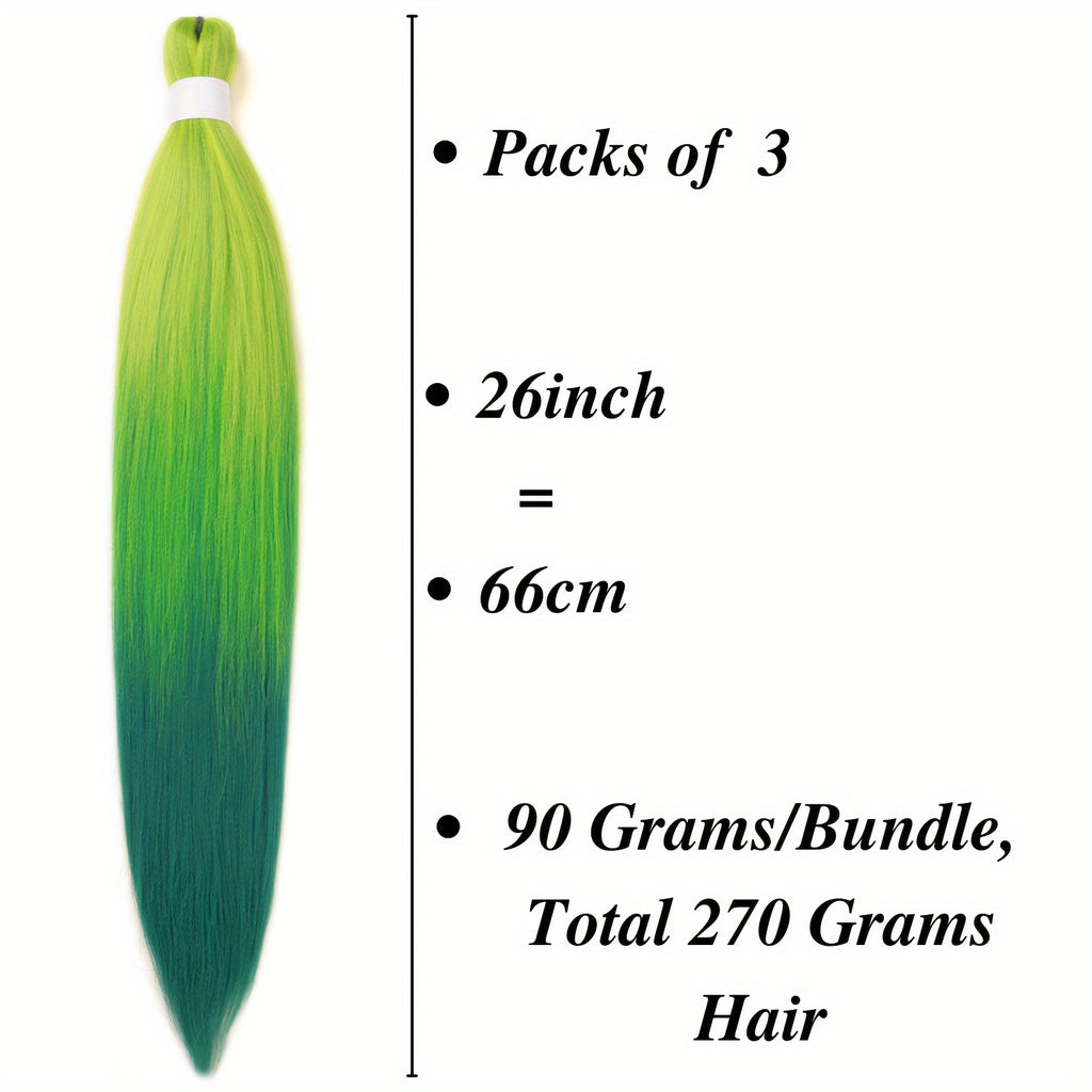 3pcs Pre Stretched Yaki Straight Low Temperature Fiber Synthetic Hair Colored Braiding Hair Extensions, 26 Inch, Basics Style, for Women