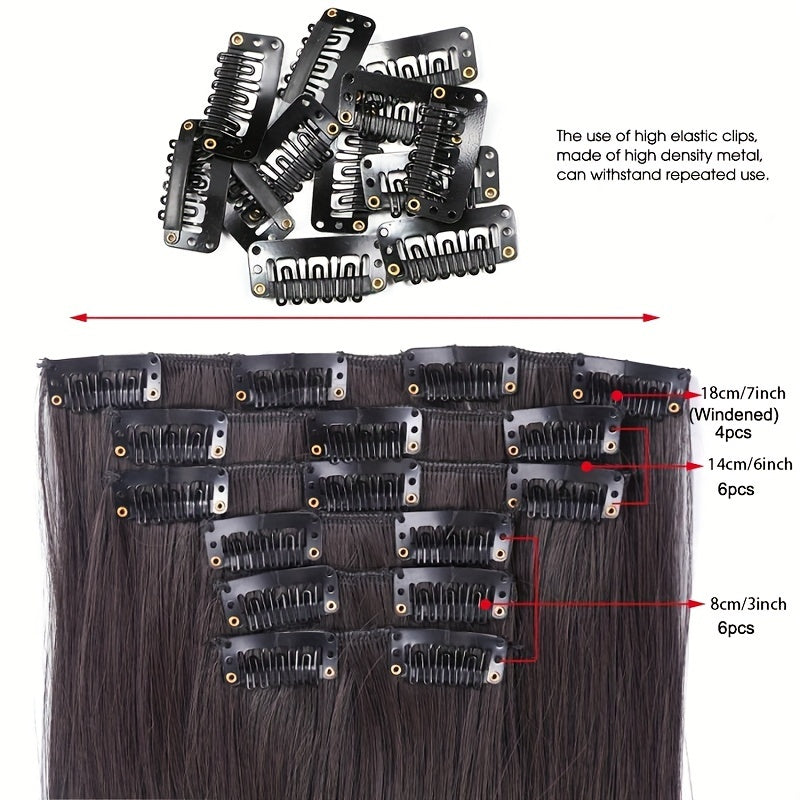 Synthetic 16 Clip Non-trace Hair Extensions Synthetic 24inch Long Straight Heat Resistant Fiber Hairpieces