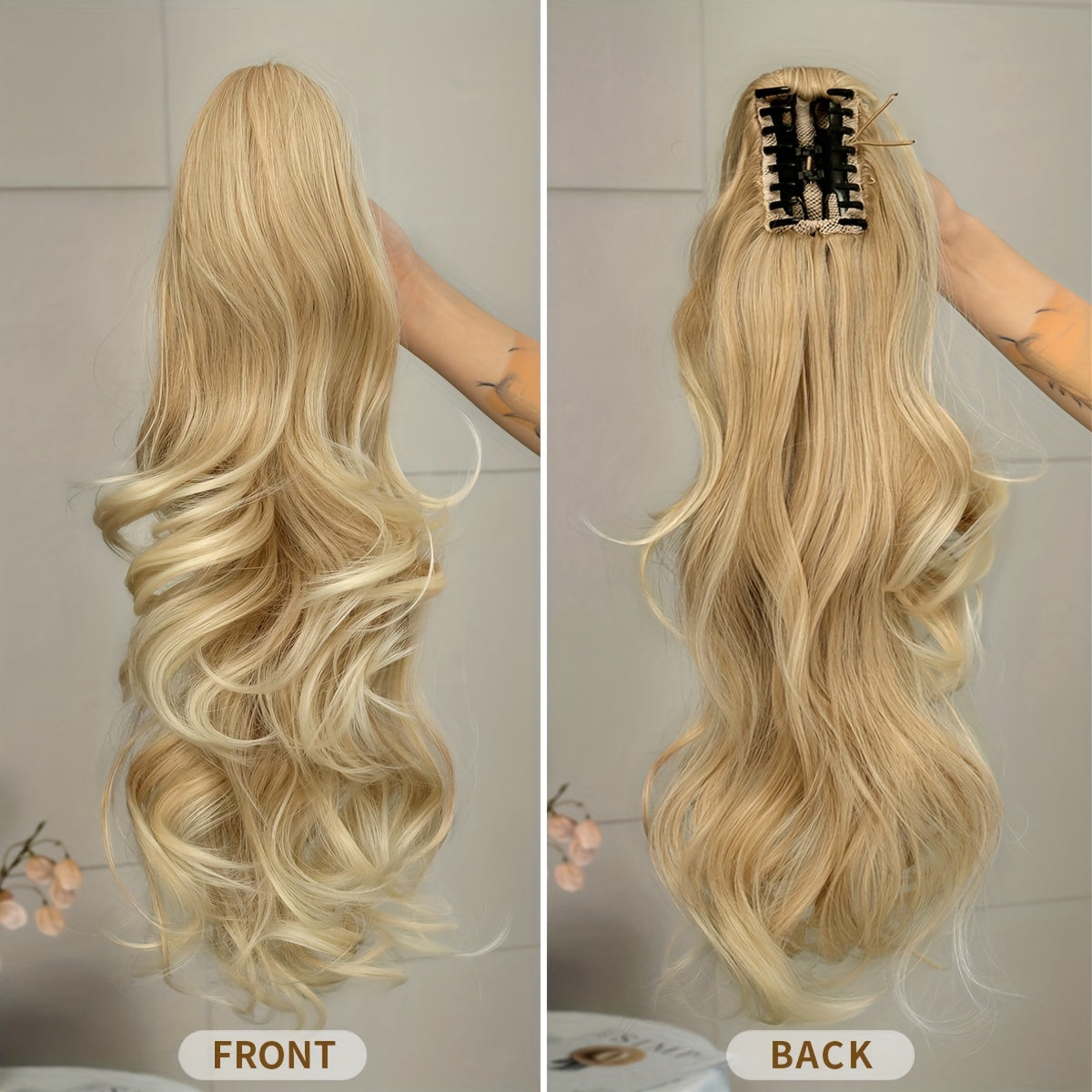 Claw Ponytail Extension 60.96 cm Water Wave Wavy Curly Clip in Hair Extensions Soft Looking Synthetic Hairpiece for Women