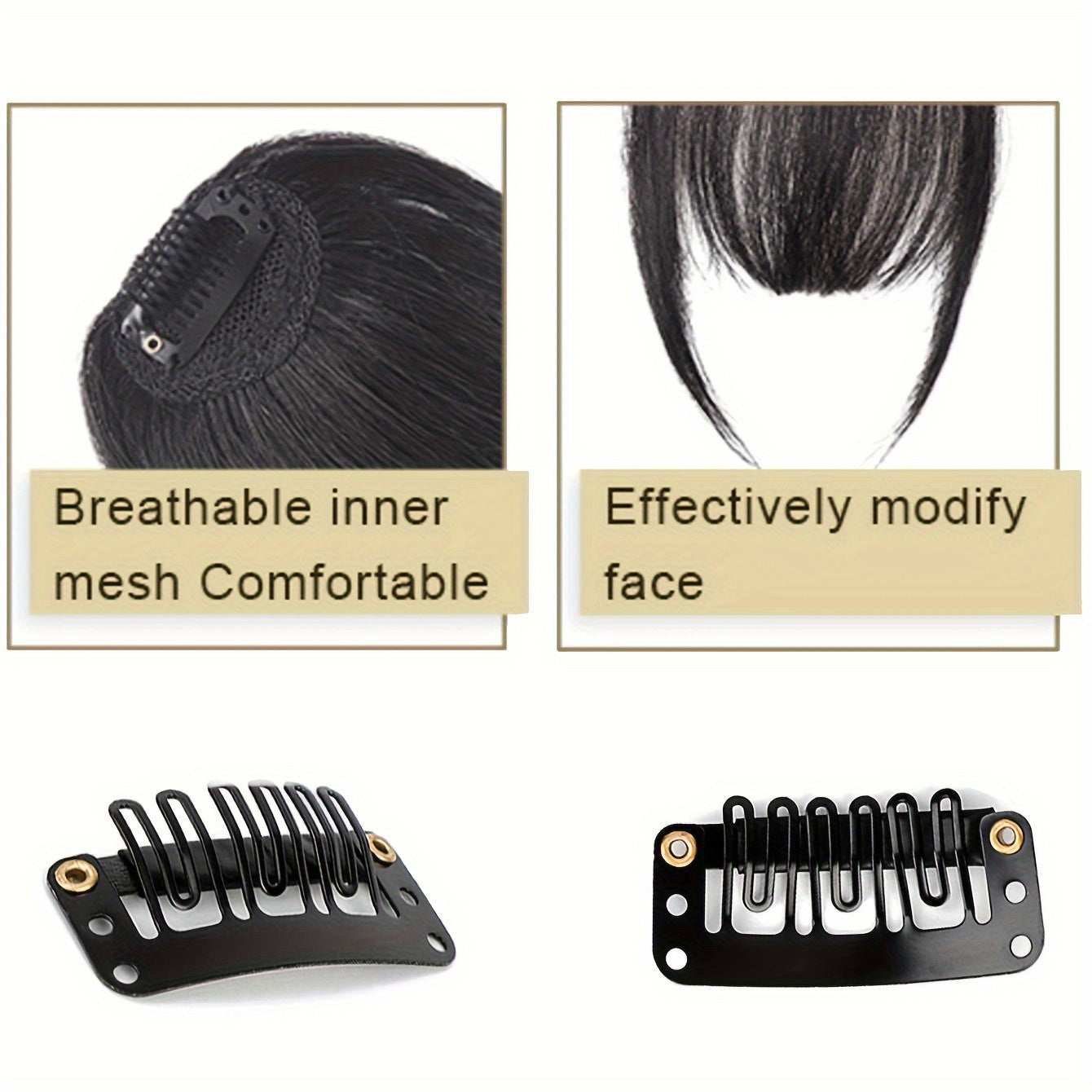 Women's Straight Synthetic Clip-In Hair Bangs, 6-Inch - Comfortable Breathable Mesh, Versatile Hairpiece for All, Basic Style Air Fringe Extension