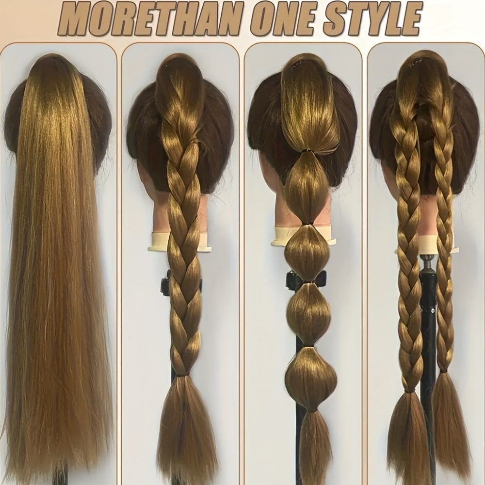 Women's Yaki Straight Synthetic Ponytail Extension with Elastic Hair Tie - Versatile Basic Style Long Ponytail for All Hair Types, Ideal for Daily Wear and Special Occasions